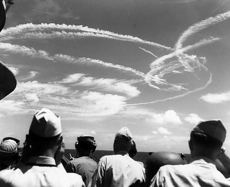 Fighter plane trails during the "Great Marianas Turkey Shoot" ***
