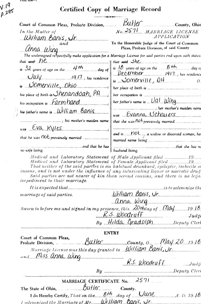Anna and William marriage record